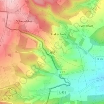Topografische Karte Egge, Höhe, Relief