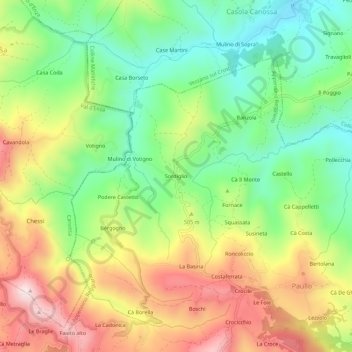 Topografische Karte Sordiglio, Höhe, Relief