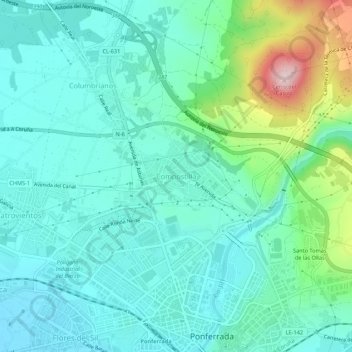 Topografische Karte Compostilla, Höhe, Relief