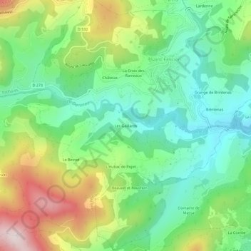 Topografische Karte Les Gaillards, Höhe, Relief