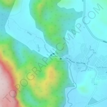 Topografische Karte Kelam Cave, Höhe, Relief