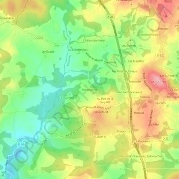 Topografische Karte Prentegarde, Höhe, Relief