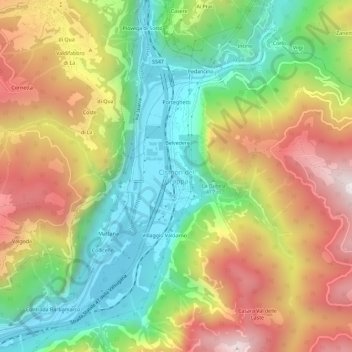 Topografische Karte Cismon del Grappa, Höhe, Relief