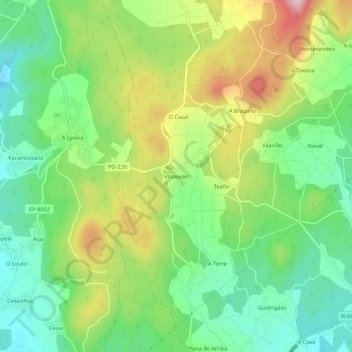 Topografische Karte Vilameán, Höhe, Relief