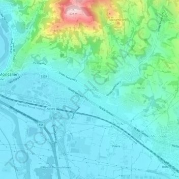 Topografische Karte Testona, Höhe, Relief