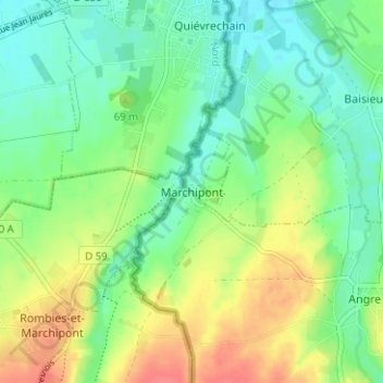 Topografische Karte Marchipont, Höhe, Relief