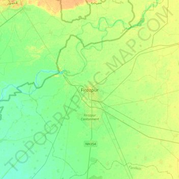 Topografische Karte Firozpur, Höhe, Relief