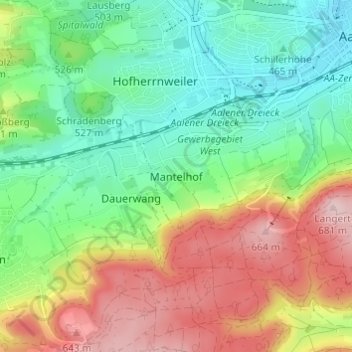 Topografische Karte Mantelhof, Höhe, Relief