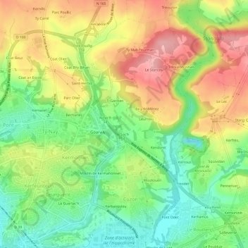 Topografische Karte Kerlic, Höhe, Relief