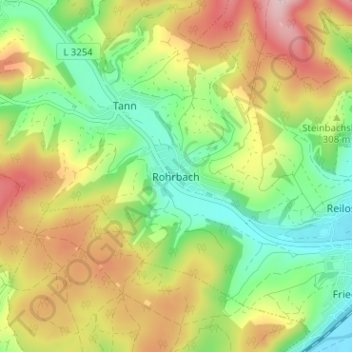 Topografische Karte Rohrbach, Höhe, Relief