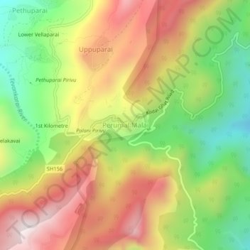 Topografische Karte Perumal Malai, Höhe, Relief