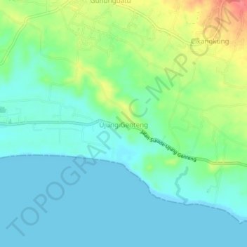 Topografische Karte Ujung Genteng, Höhe, Relief