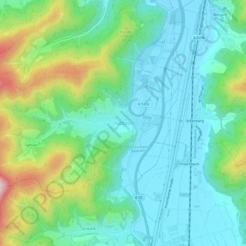 Topografische Karte Fußbach, Höhe, Relief