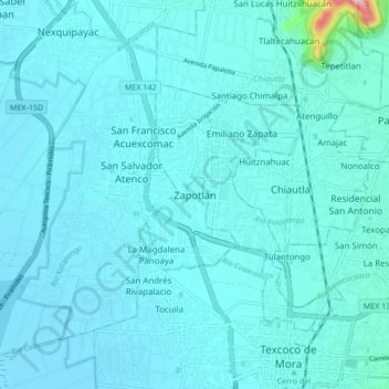 Topografische Karte Zapotlán, Höhe, Relief