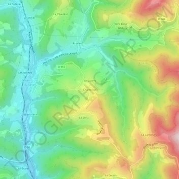 Topografische Karte Chambost, Höhe, Relief