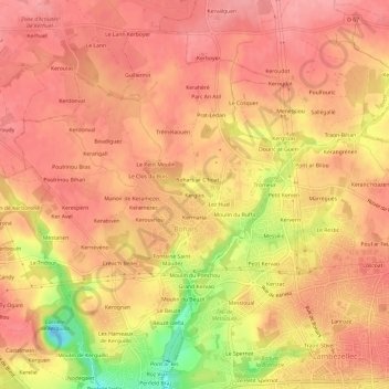 Topografische Karte Kerglos, Höhe, Relief