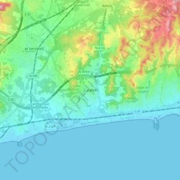 Topografische Karte Calafell, Höhe, Relief