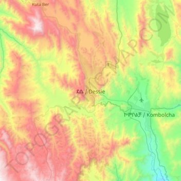 Topografische Karte Dessie, Höhe, Relief