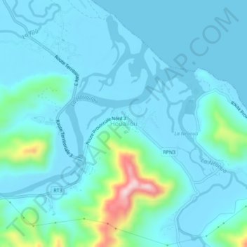 Topografische Karte Houaïlou, Höhe, Relief