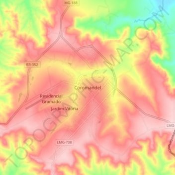 Topografische Karte Coromandel, Höhe, Relief