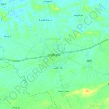 Topografische Karte Mandawa, Höhe, Relief