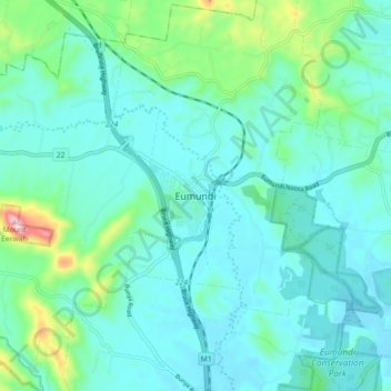 Topografische Karte Eumundi, Höhe, Relief