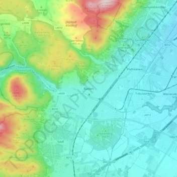 Topografische Karte Baden, Höhe, Relief