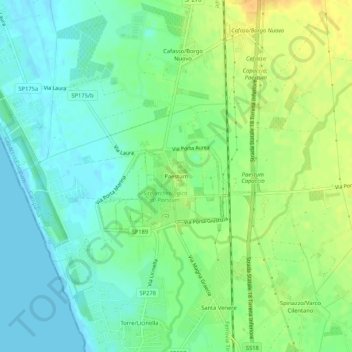 Topografische Karte Paestum, Höhe, Relief