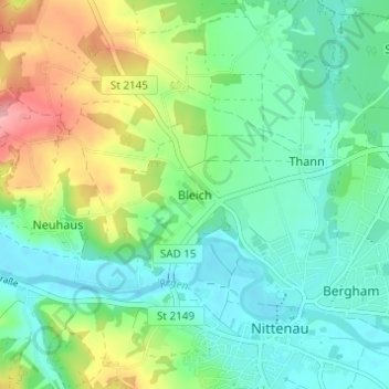 Topografische Karte Bleich, Höhe, Relief