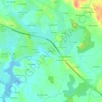 Topografische Karte Kercécile, Höhe, Relief