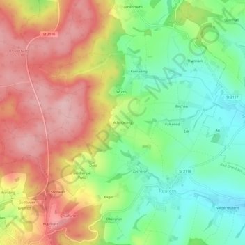 Topografische Karte Adlmörting, Höhe, Relief