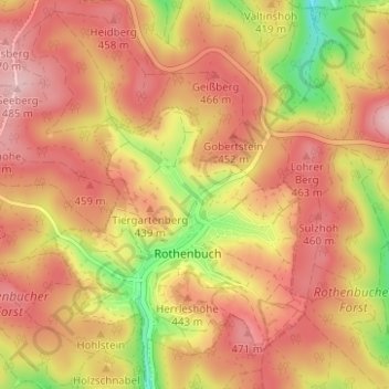 Topografische Karte Rabenhausen, Höhe, Relief