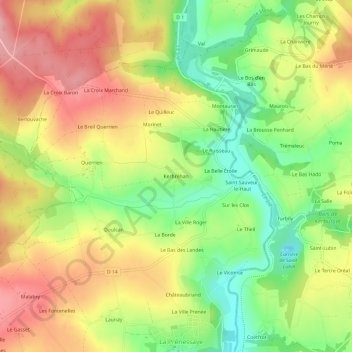 Topografische Karte Kerbréhan, Höhe, Relief