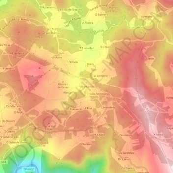 Topografische Karte Os Piñeiros, Höhe, Relief
