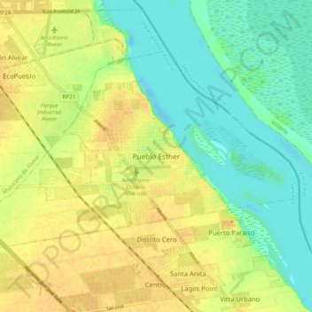 Topografische Karte Pueblo Esther, Höhe, Relief