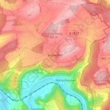 Topografische Karte Höhefeld, Höhe, Relief
