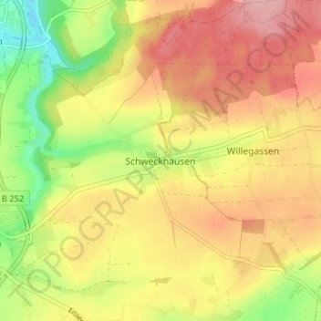 Topografische Karte Schweckhausen, Höhe, Relief