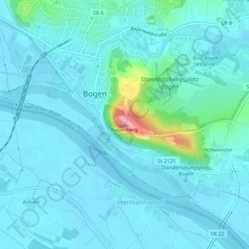 Topografische Karte Bogenberg, Höhe, Relief