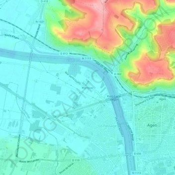 Topografische Karte Monbusc, Höhe, Relief