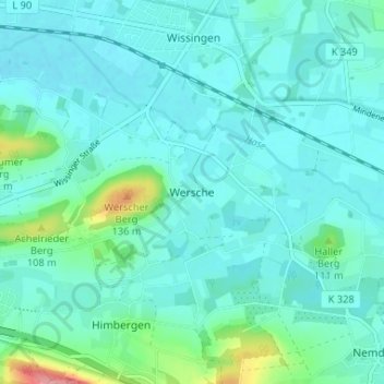 Topografische Karte Wersche, Höhe, Relief