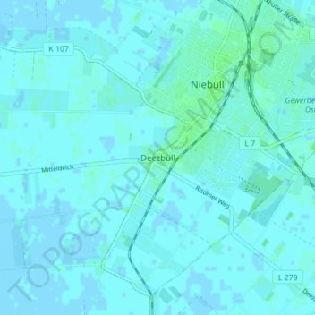 Topografische Karte Deezbüll, Höhe, Relief