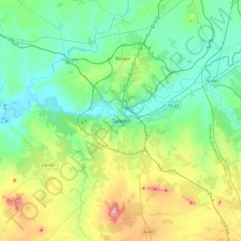 Topografische Karte Toledo, Höhe, Relief