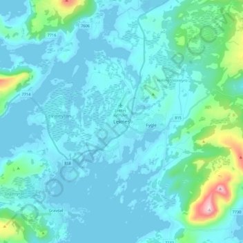Topografische Karte Leknes, Höhe, Relief