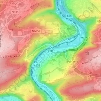 Topografische Karte Tilff, Höhe, Relief