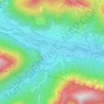 Topografische Karte Mojstrana, Höhe, Relief