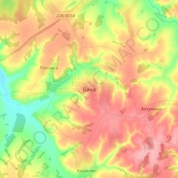 Topografische Karte Вача, Höhe, Relief