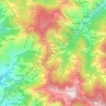 Topografische Karte Jablog, Höhe, Relief