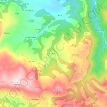Topografische Karte Celada, Höhe, Relief