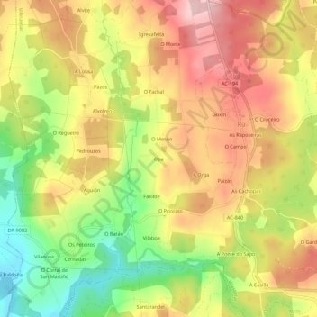 Topografische Karte Opa, Höhe, Relief