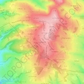 Topografische Karte Les Bruyères, Höhe, Relief